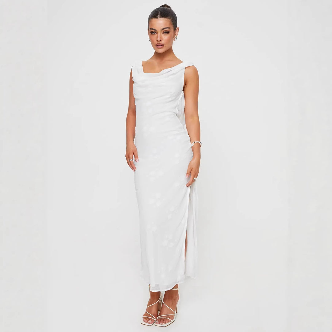 Damen Elegantes Maxi-Kleid mit fließendem Stoff und seitlichem Schlitz Skjora