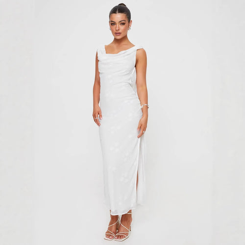 Damen Elegantes Maxi-Kleid mit fließendem Stoff und seitlichem Schlitz Skjora