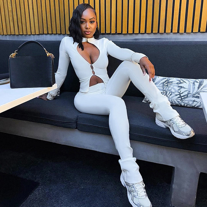 Dame Cut-Out Jumpsuit med elegant ståkrage og figurtilpasset snitt Skjora