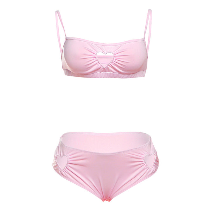 Dame To-delt Bikinisett med hjerteutskjæringer og volanger