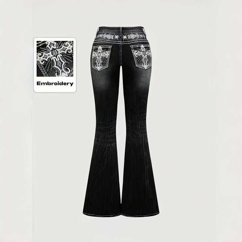 Dame Bootcut Jeans med kunstnerisk broderi Skjora