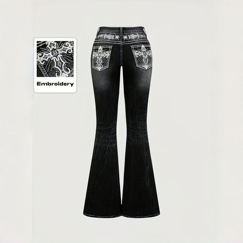 Dame Bootcut Jeans med kunstnerisk broderi Skjora