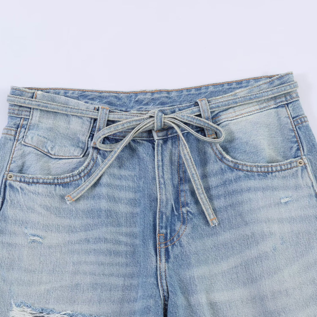 Dame brede jeans i destroyed-look med justerbar midje Skjora