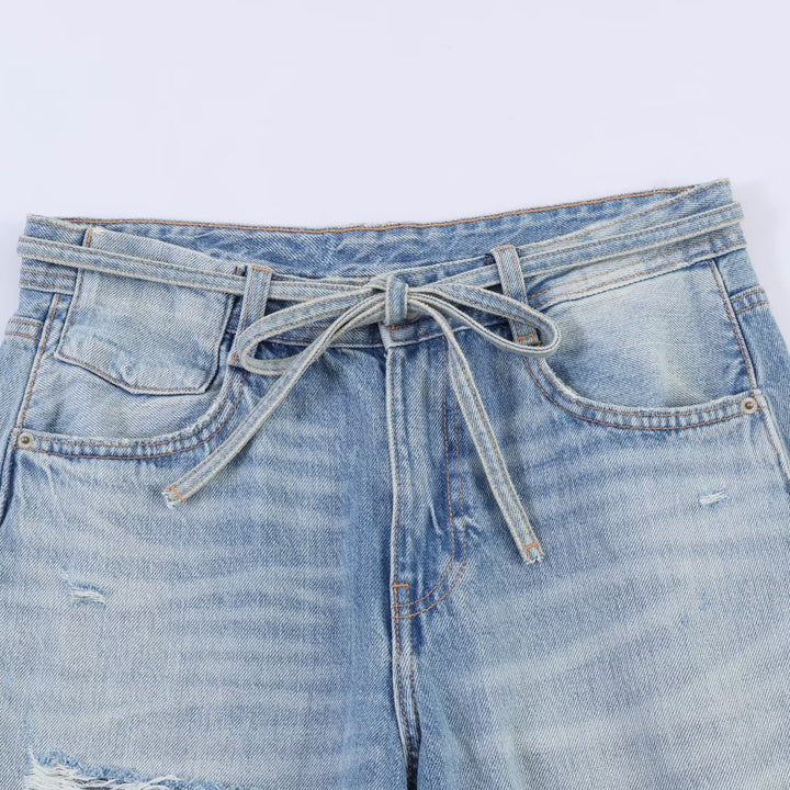 Dame brede jeans i destroyed-look med justerbar midje Skjora