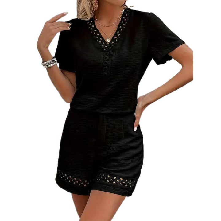 Dame Kort overall med dekorative cut-outs og elastisk midjebånd Skjora