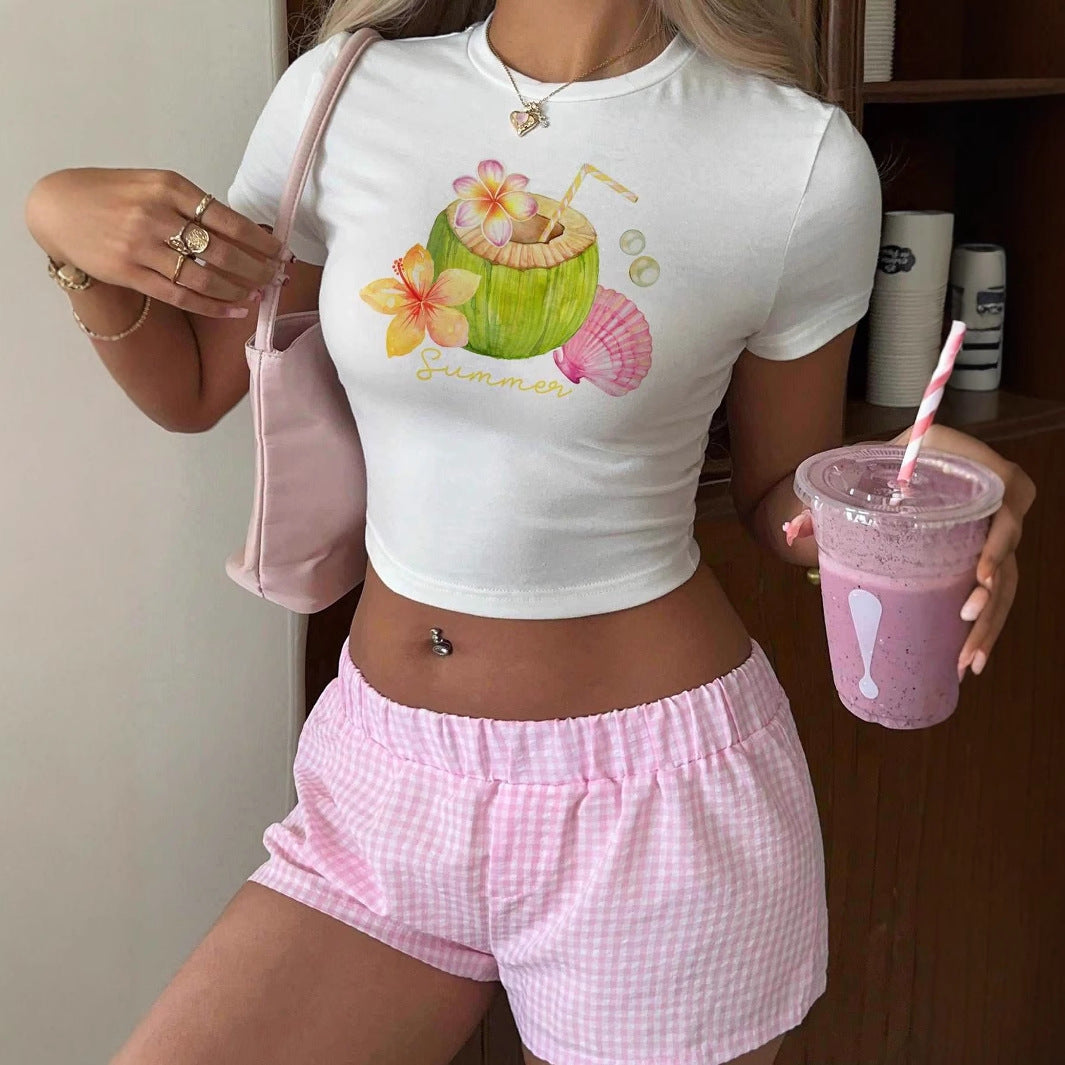 Dame Crop-Top med fruktig sommerdesign og avslappet snitt Skjora
