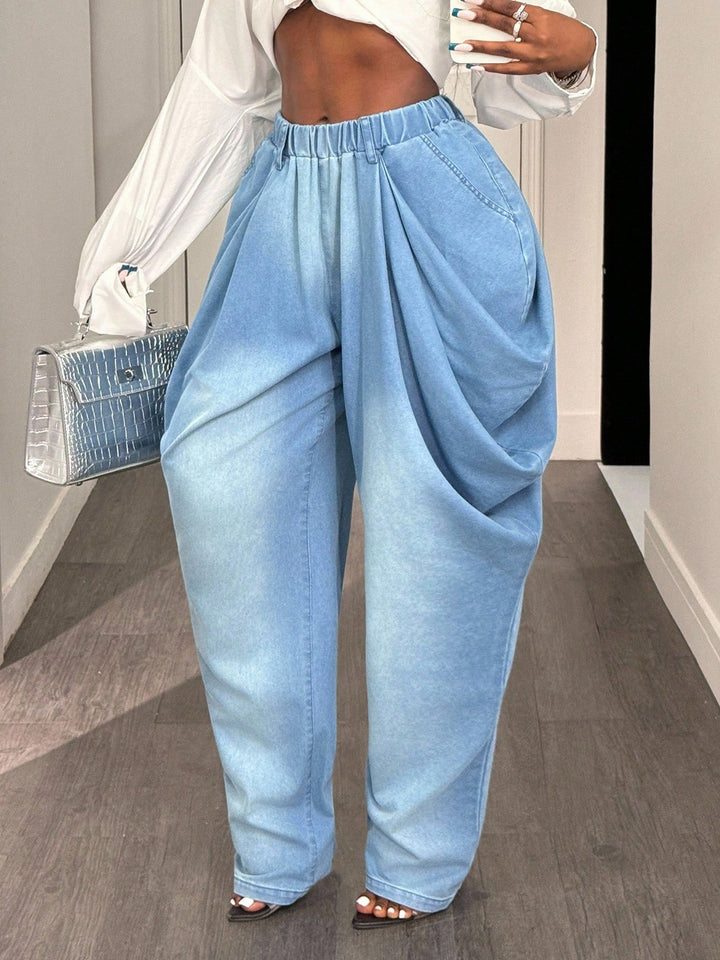 Kvinners avslappede baggy jeans med høy midje og praktiske sidelommer Skjora