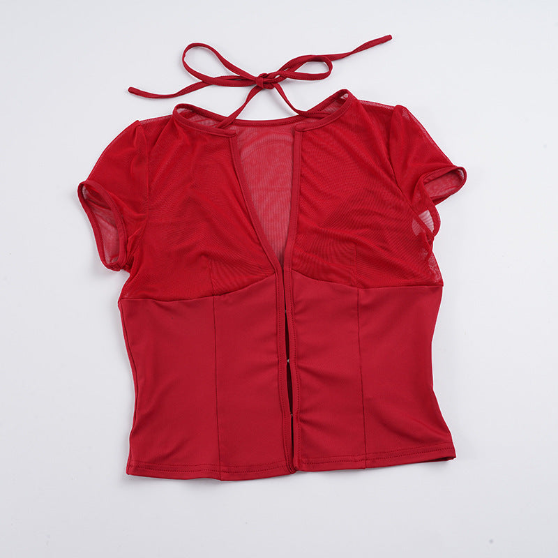 Women's Mesh Top with Decorative Band Skjora