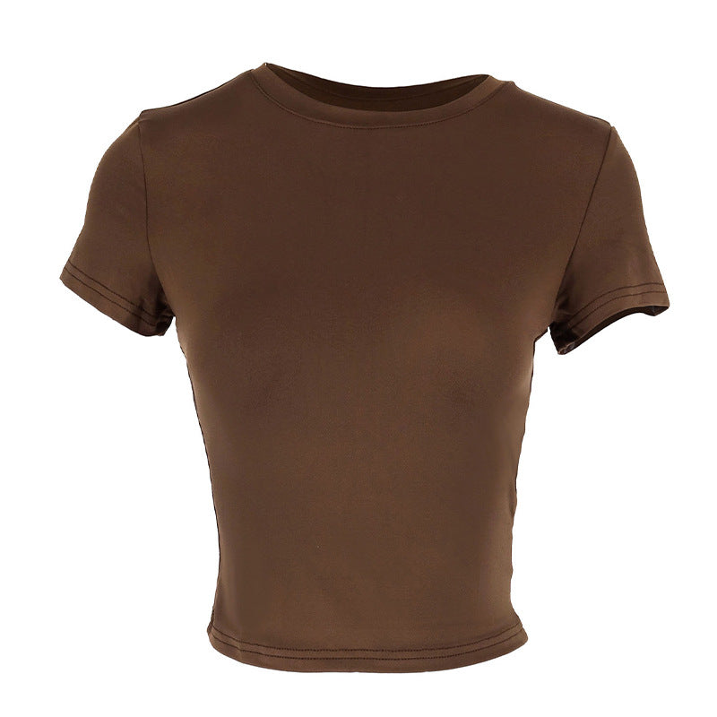 Dame figurnært Crop-Top med rund halsutskjæring og elastisk materiale Skjora