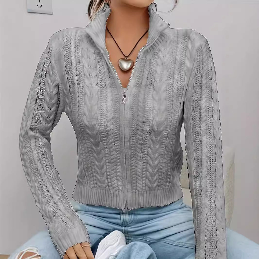 Dame cardigan med høy halsdesign og stilfull glidelås Skjora