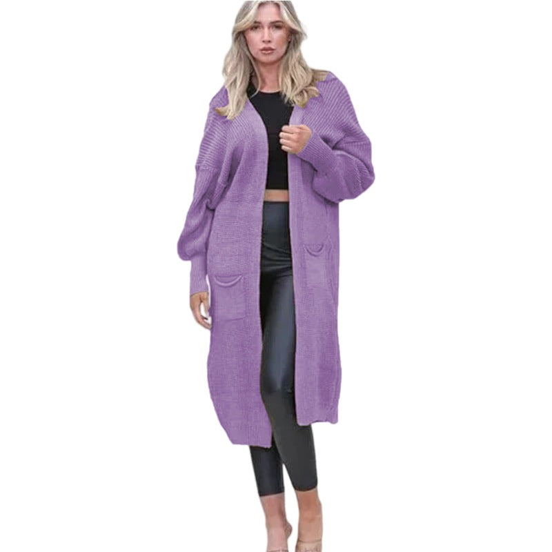 Kvinnes Chunky Strikket Cardigan med Åpne Lommer og Casual Design Skjora