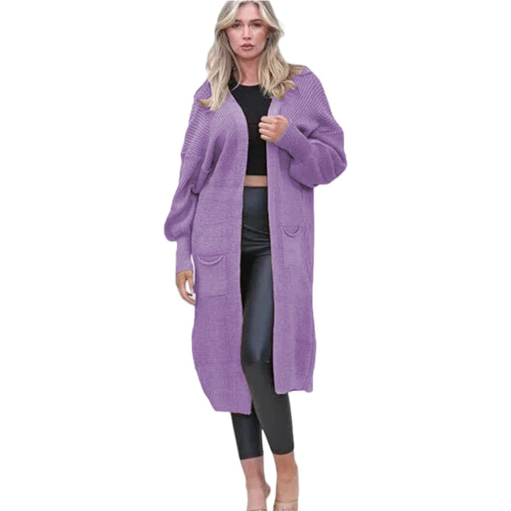 Kvinnes Chunky Strikket Cardigan med Åpne Lommer og Casual Design Skjora