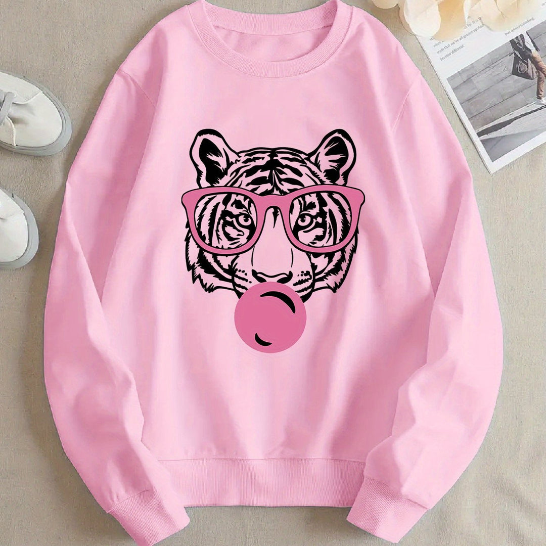 Dame sweatshirt med kreativ tigerdesign og avslappet snitt Skjora