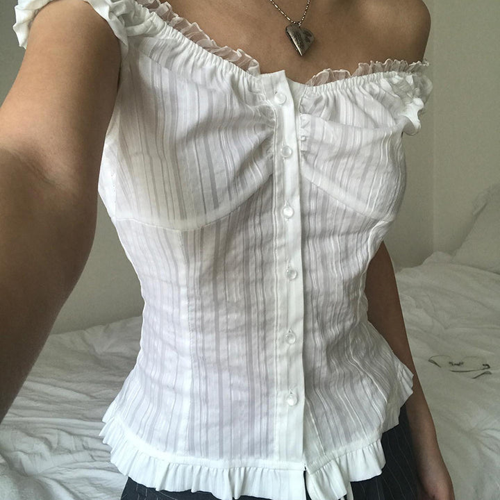 Dame Off-Shoulder Bluse med bølget kant Skjora