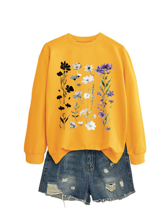 Dame sweatshirt med blomster grafisk design og myk innvendig fôr Skjora