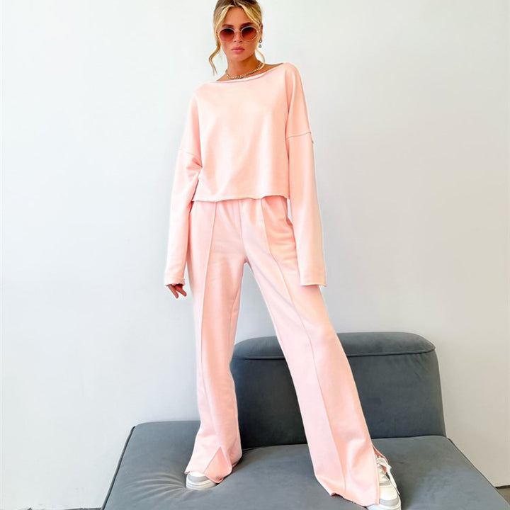 Dame avslappet joggedress med cropped topp og vide bukser Skjora