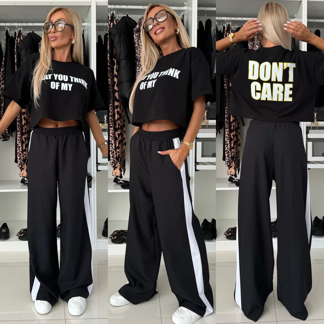 Damer casual crop topp og brede joggerbukser sett Skjora
