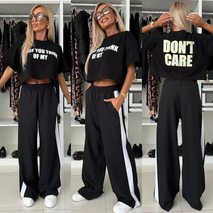 Damer casual crop topp og brede joggerbukser sett Skjora