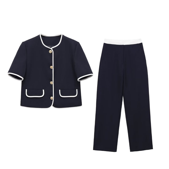Dame trendy sett med elegant jakke og vide bukser Skjora