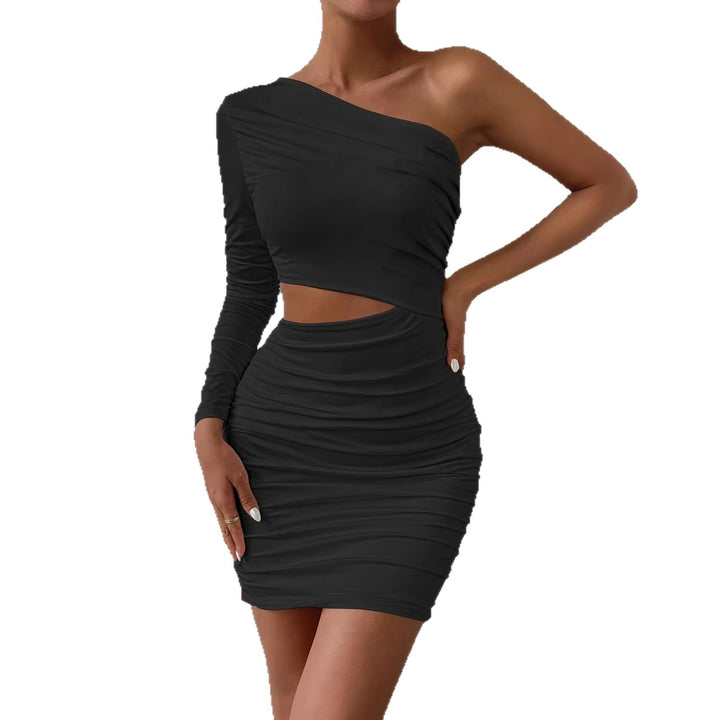 Dame Bodycon Kjole med asymmetrisk Utringning og Rynker Skjora