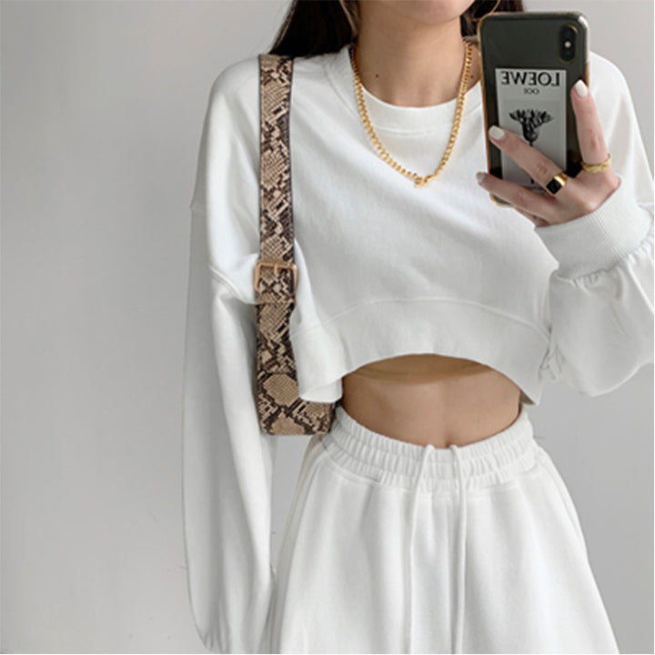 Kvinnes uformelle crop sweatshirt med løse ermer og trendy snitt
