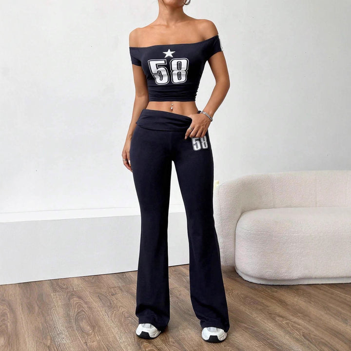 Dame Off-Shoulder Crop-Topp og vid bukse Sett Skjora