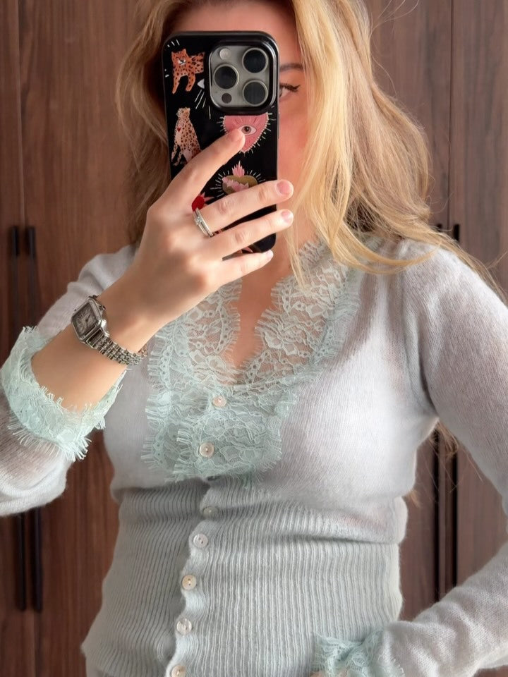 Kvinne cardigan med delikate blonder accenter Skjora