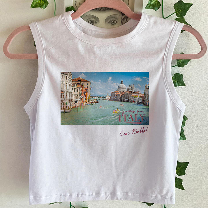 Dame camisole med kreativt trykk og justerbare stropper Skjora