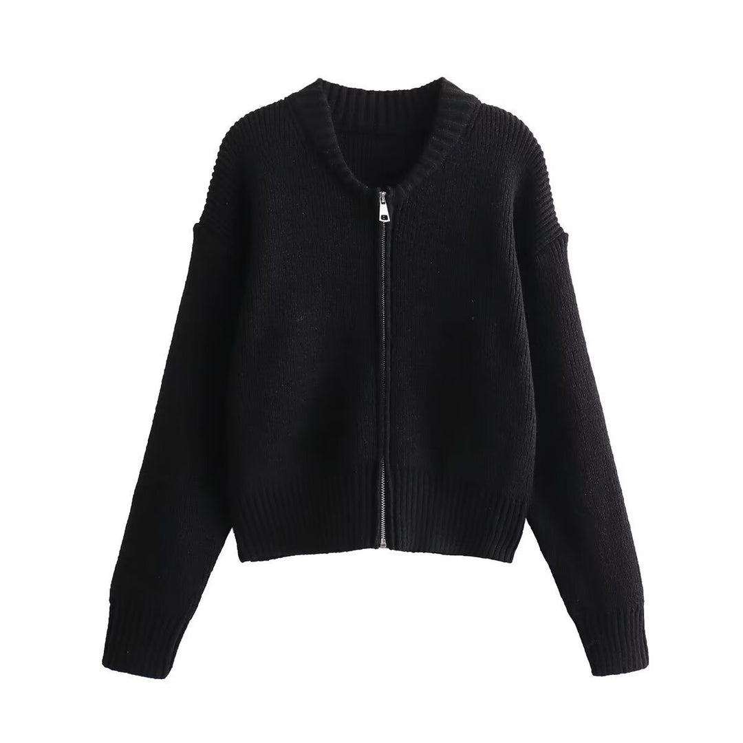 Kvinnes moderne cardigan med voluminøse ermer og glidelås Skjora