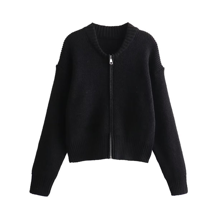 Kvinnes moderne cardigan med voluminøse ermer og glidelås Skjora