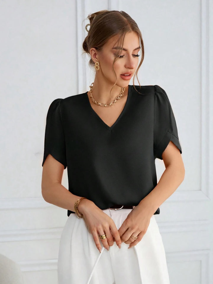 Damer V-halsbluse med puffermede