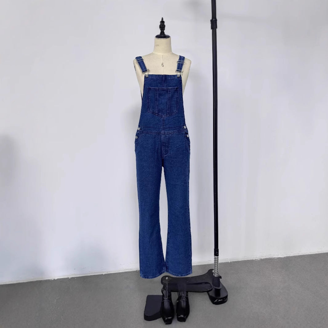 Dame casual denim overalls med praktiske lommer og vide ben Skjora