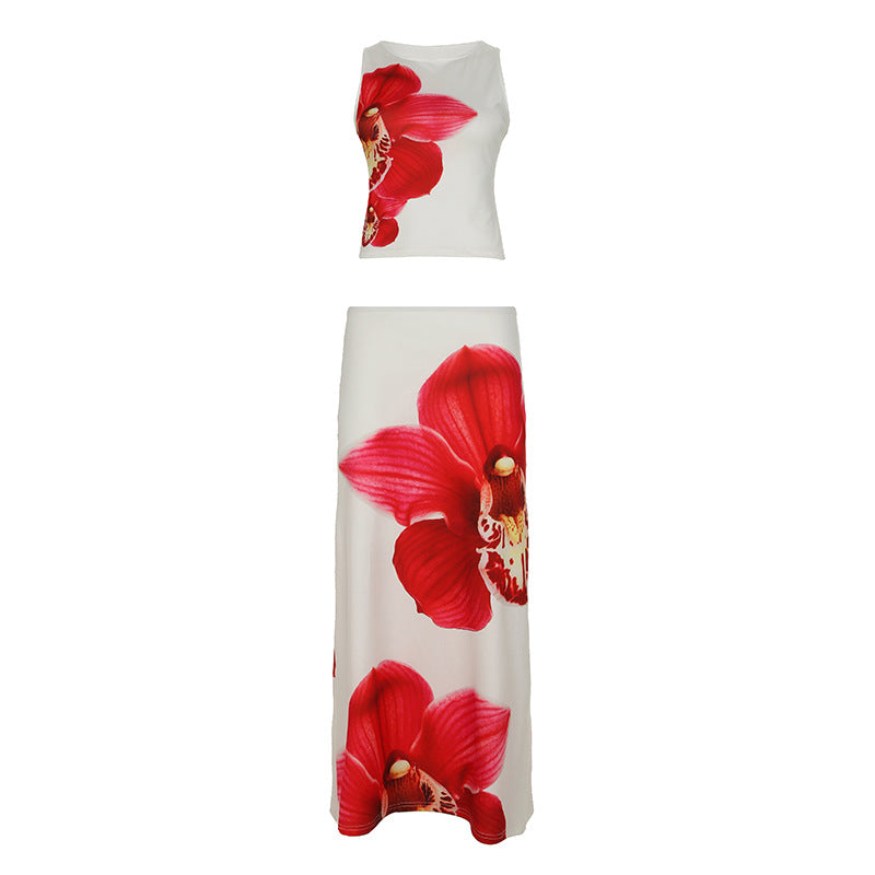 Dame elegant Maxi-kjole med asymmetrisk snitt og blomsterdesign element Skjora