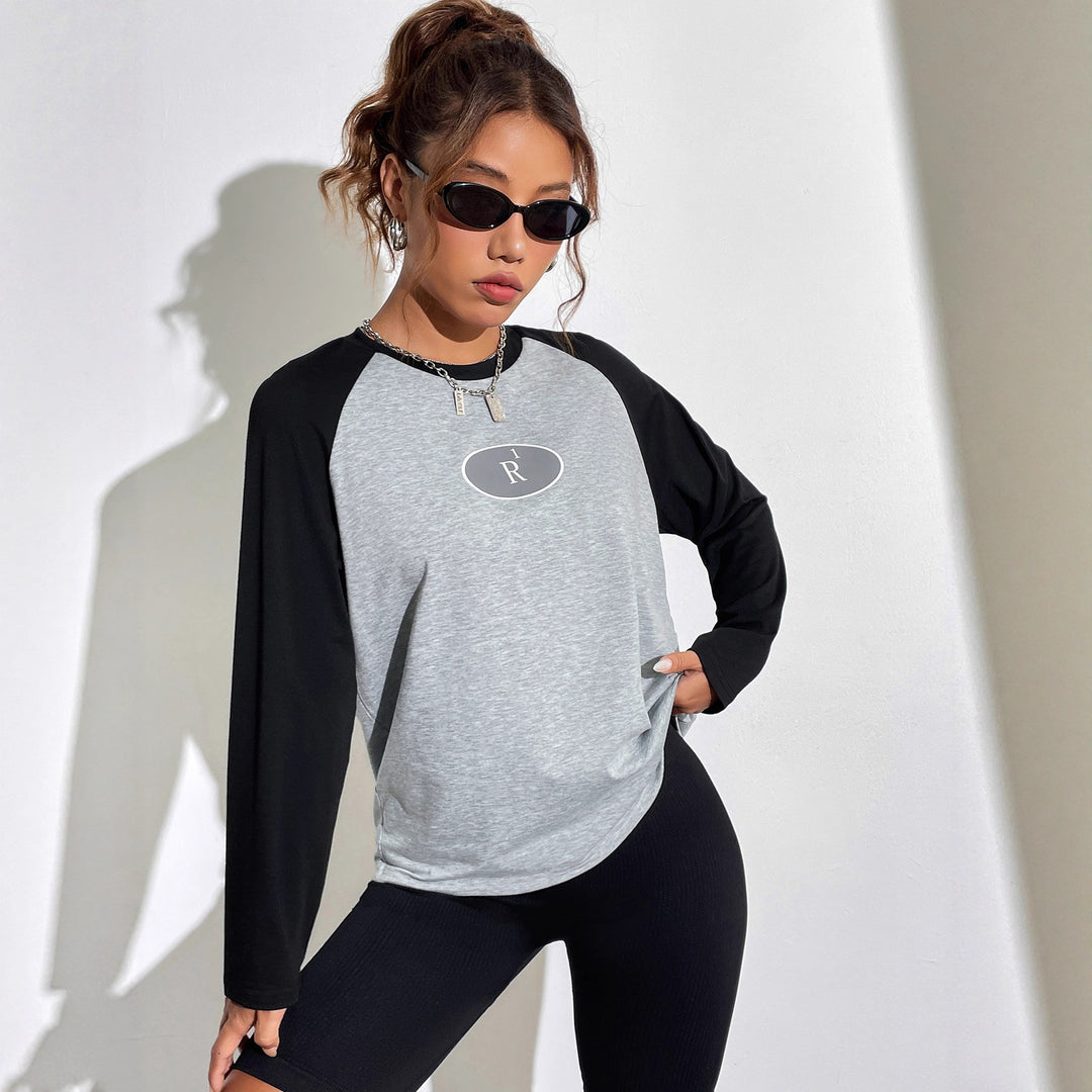 Dame Casual Raglan Skjorte med Grafisk Design Skjora