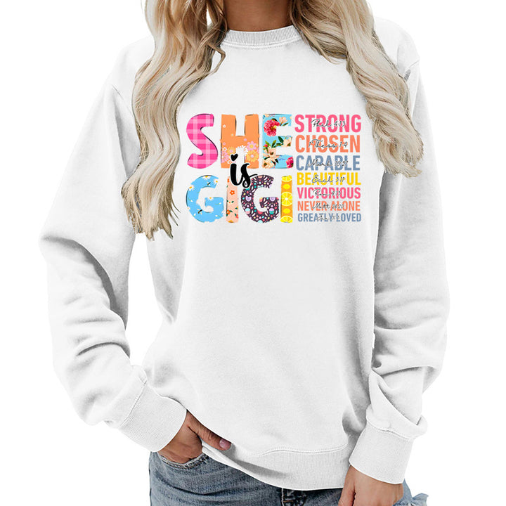 Kvinne sweatshirt med inspirerende tekstdesign Skjora