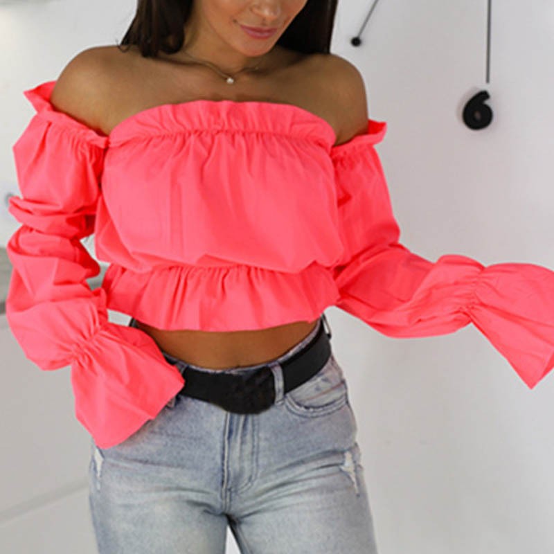 Dame Off-Shoulder Bluse med Rüschendetaljer Skjora