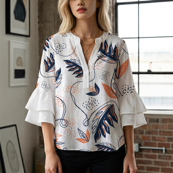 Damer Elegant topp med voluminøse rynkete ermer og blomstertrykk Skjora
