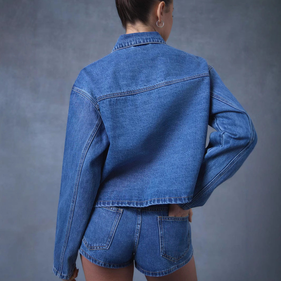 Dame Moderne Denim-Jakke med Belte Skjora