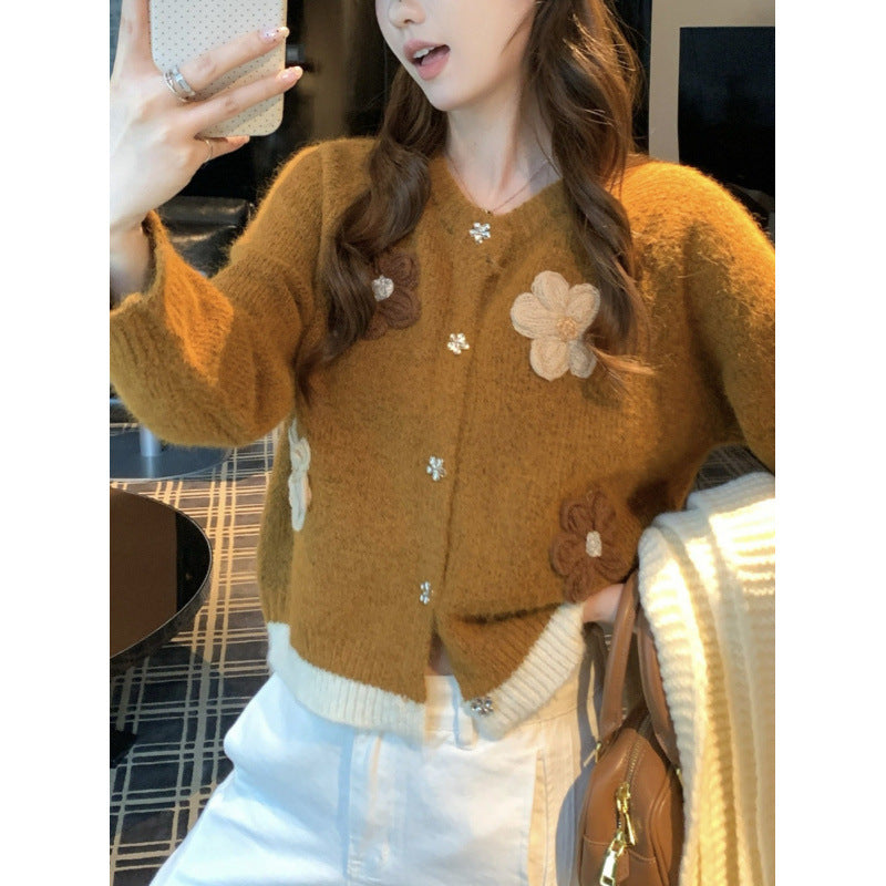 Damer Cozy Cardigan med Blomst Applikasjoner Skjora