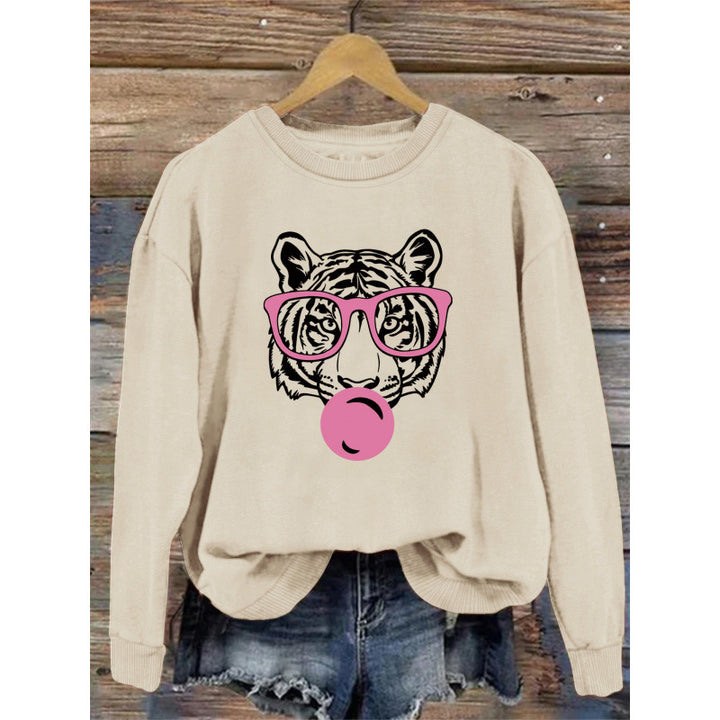 Kvinnes sweatshirt med kreativ tiger grafisk design Skjora