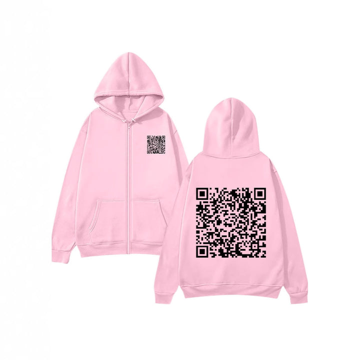 Damegen hettejakke med QR-kode design og myk fleece Skjora