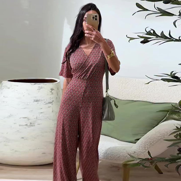 Kvinne jumpsuit med elastisk midje og dyp V-hals Skjora