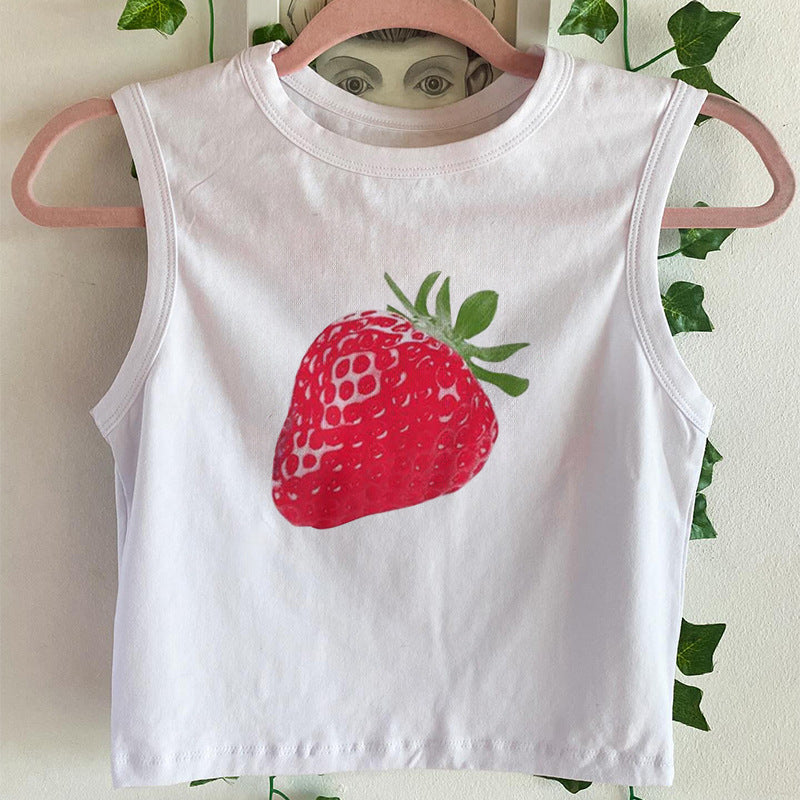 Dame cropped T-skjorte med fruktig jordbærdesign Skjora