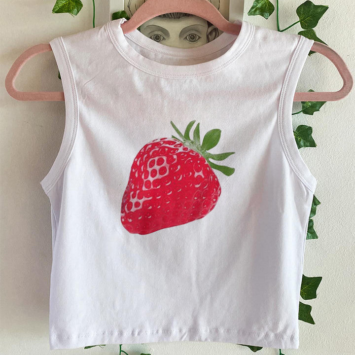 Dame cropped T-skjorte med fruktig jordbærdesign Skjora