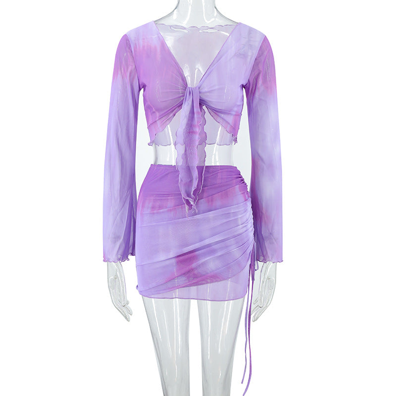 Damer casual Crop-Top med asymmetrisk skjørt og lange ermer Skjora