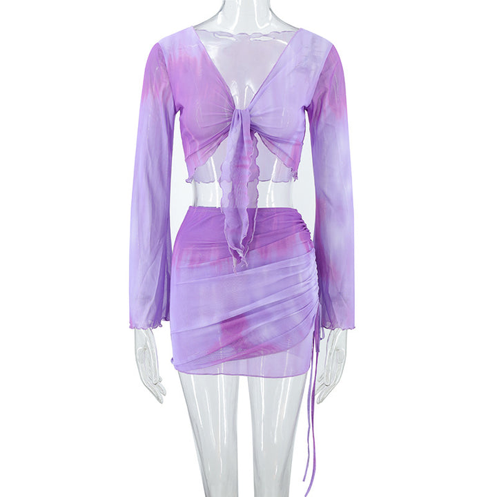 Damer casual Crop-Top med asymmetrisk skjørt og lange ermer Skjora