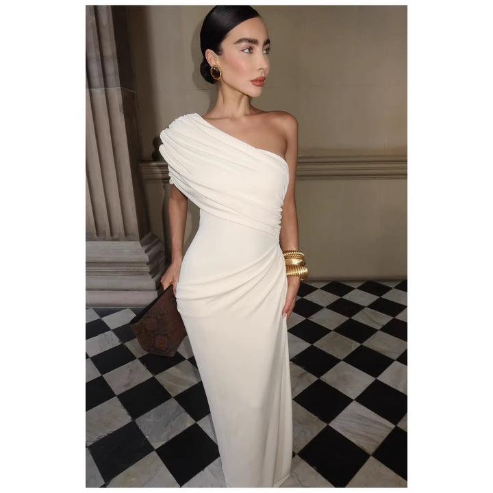 Damer Elegant Langerm Minikjole med flytende Drapé og asymmetrisk Design Skjora