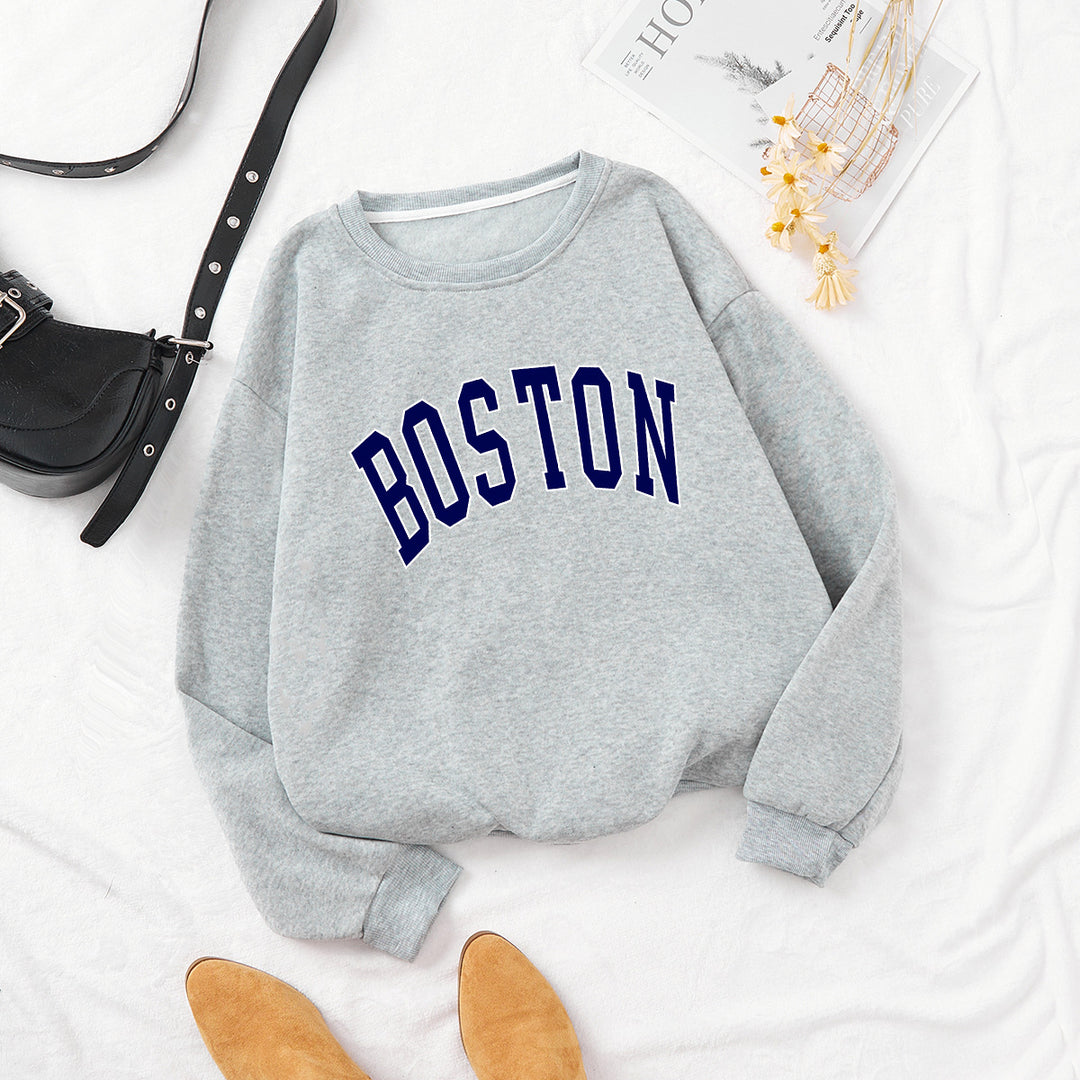 Dame avslappet sweatshirt med Boston-print Skjora