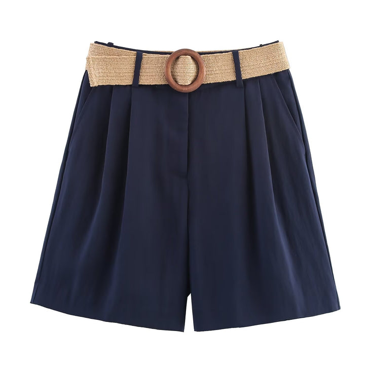 Dame elegante shorts med bred, flettet belte Skjora