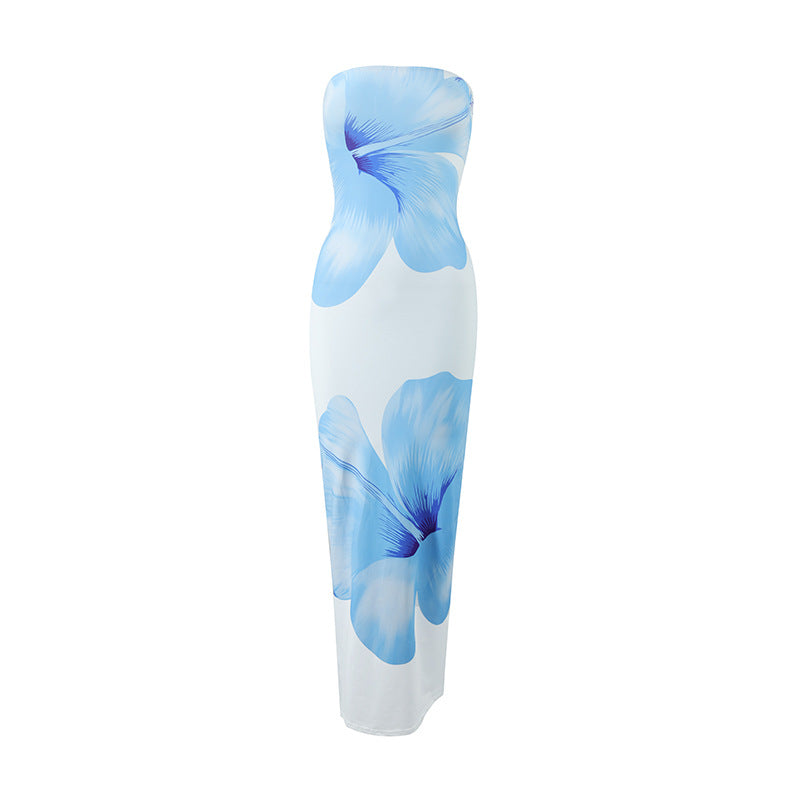 Dame strandvennlig maxikjole med elegant blomstertrykk Skjora